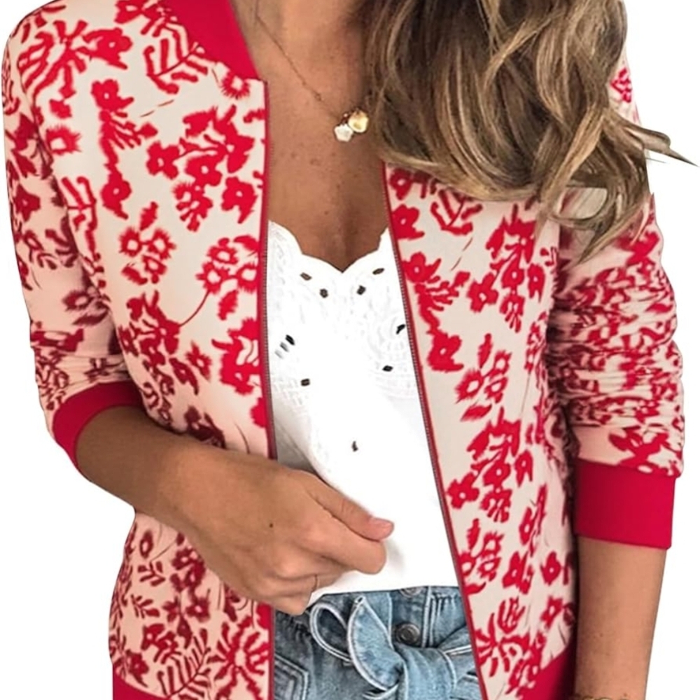 Red Floral Women's Bomber Jacket